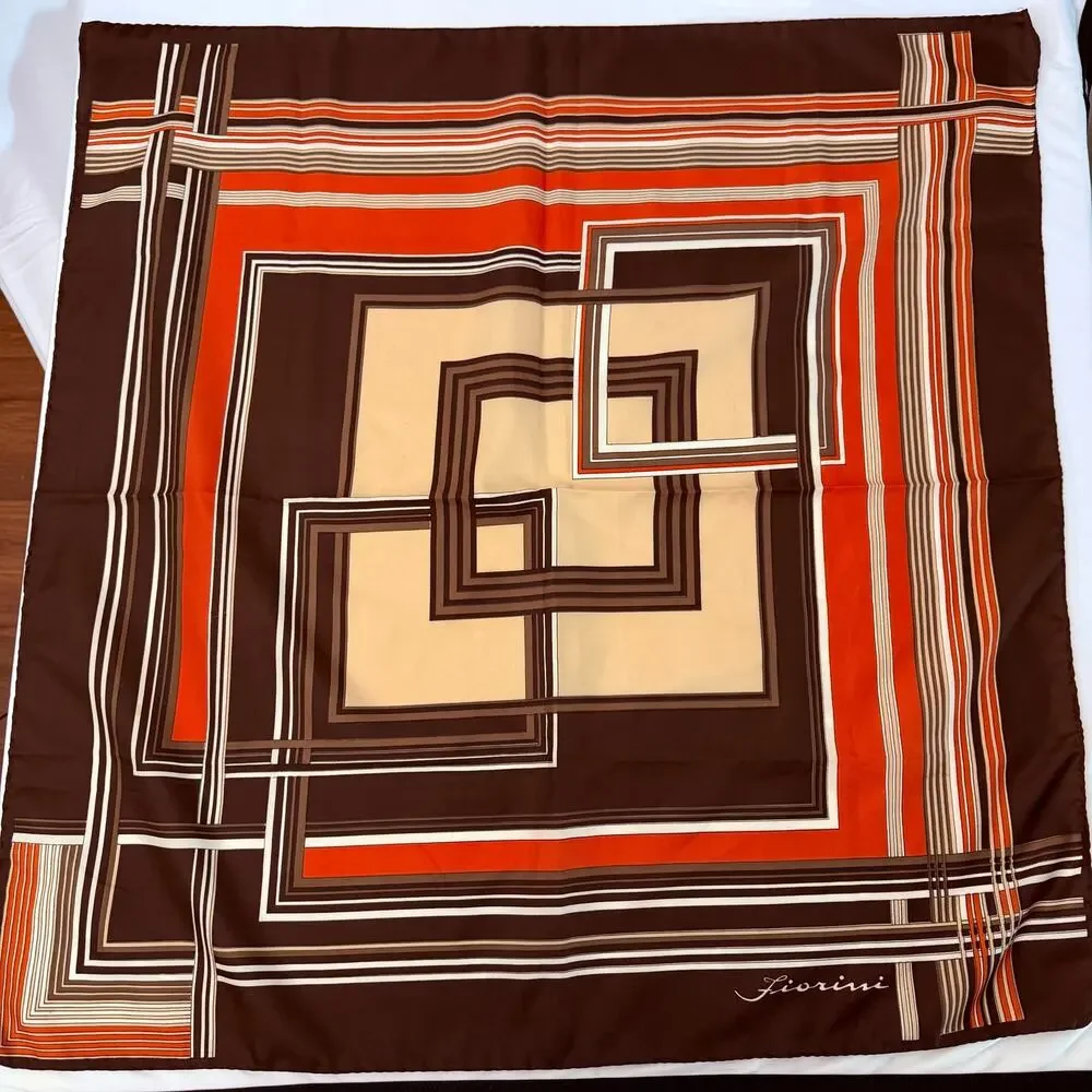 Vintage 70s Fiorini Earth Tone Mid Century Modern Square Bandana Scarf